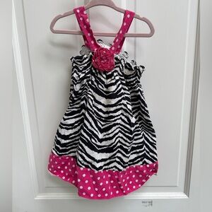 Rare Editions 2T Girls Zebra Print Tank Top Dress with Pink Accents